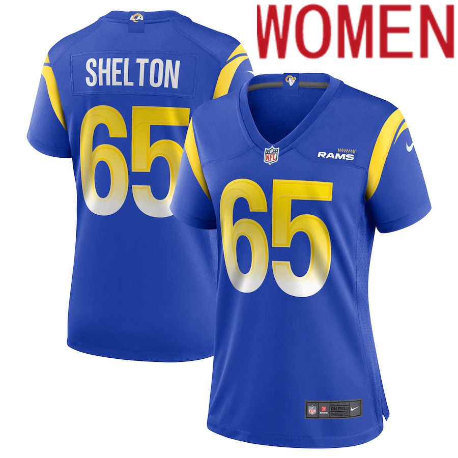 Cheap Women Los Angeles Rams 65 Coleman Shelton Nike Royal Game NFL Jersey